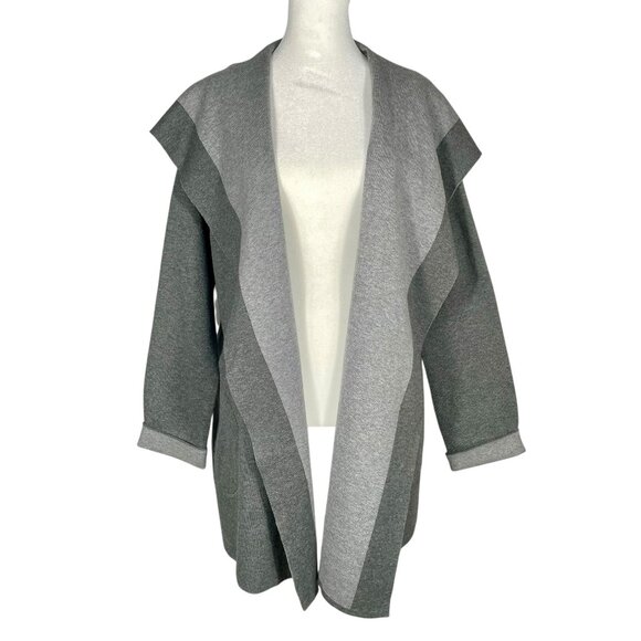 Reversible Drape-Front Cardigan Coat Charcoal & Light Gray Knit NWOT Boutique XL - Picture 2 of 11